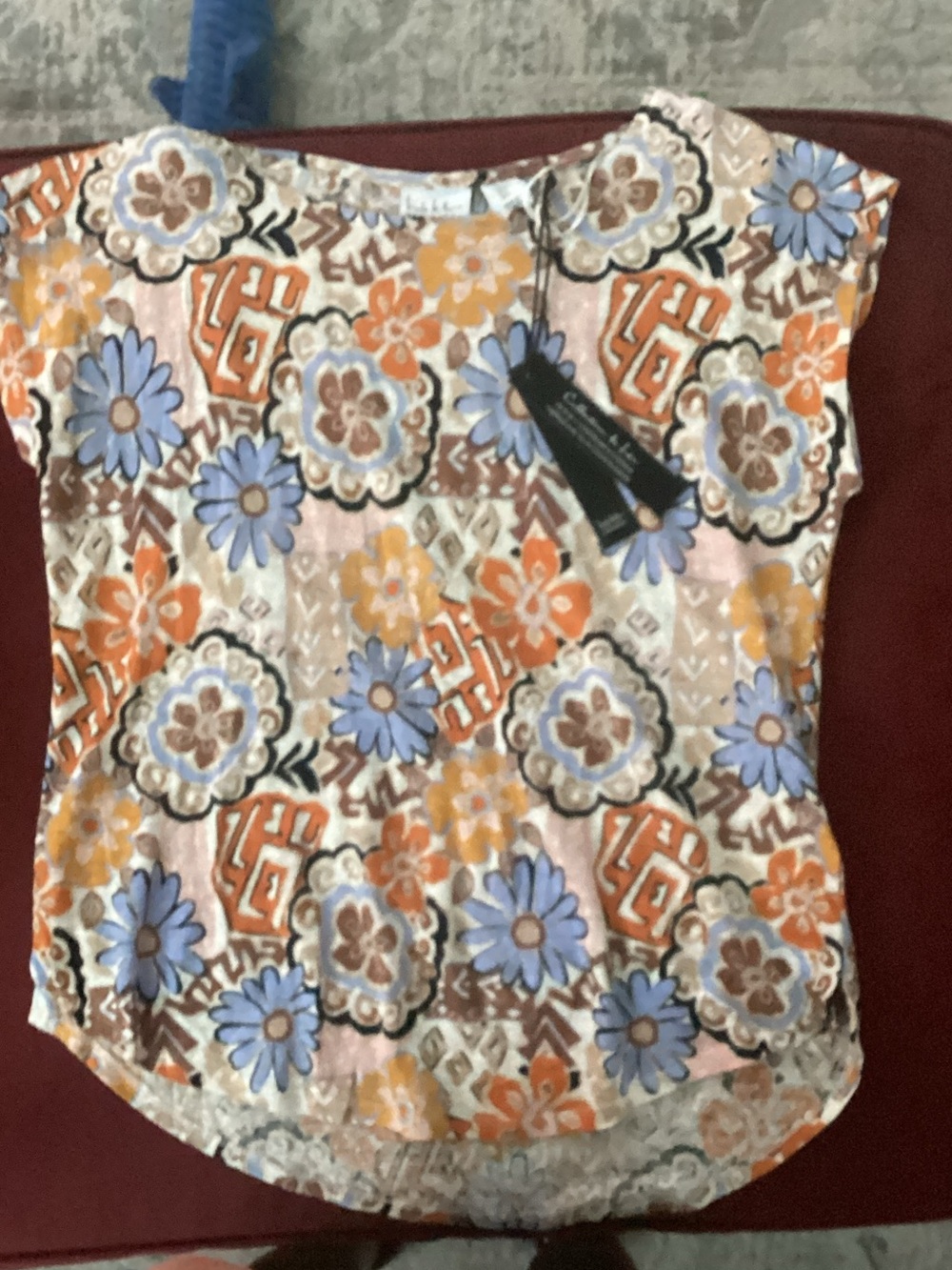 Nicole Miller Floral Multicolor Short Sleeve Top